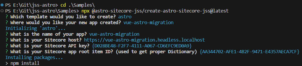 Creation the Astro JSS project