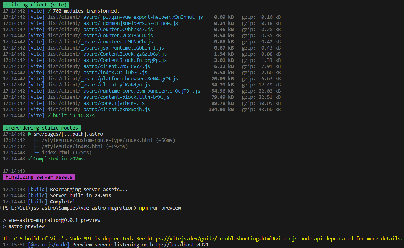 Run Astro build mode