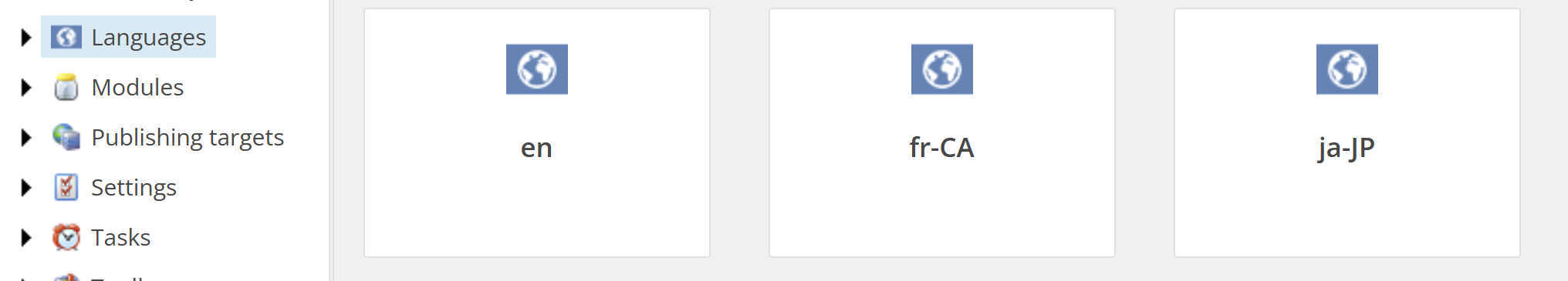 Languages available in Sitecore: content editor