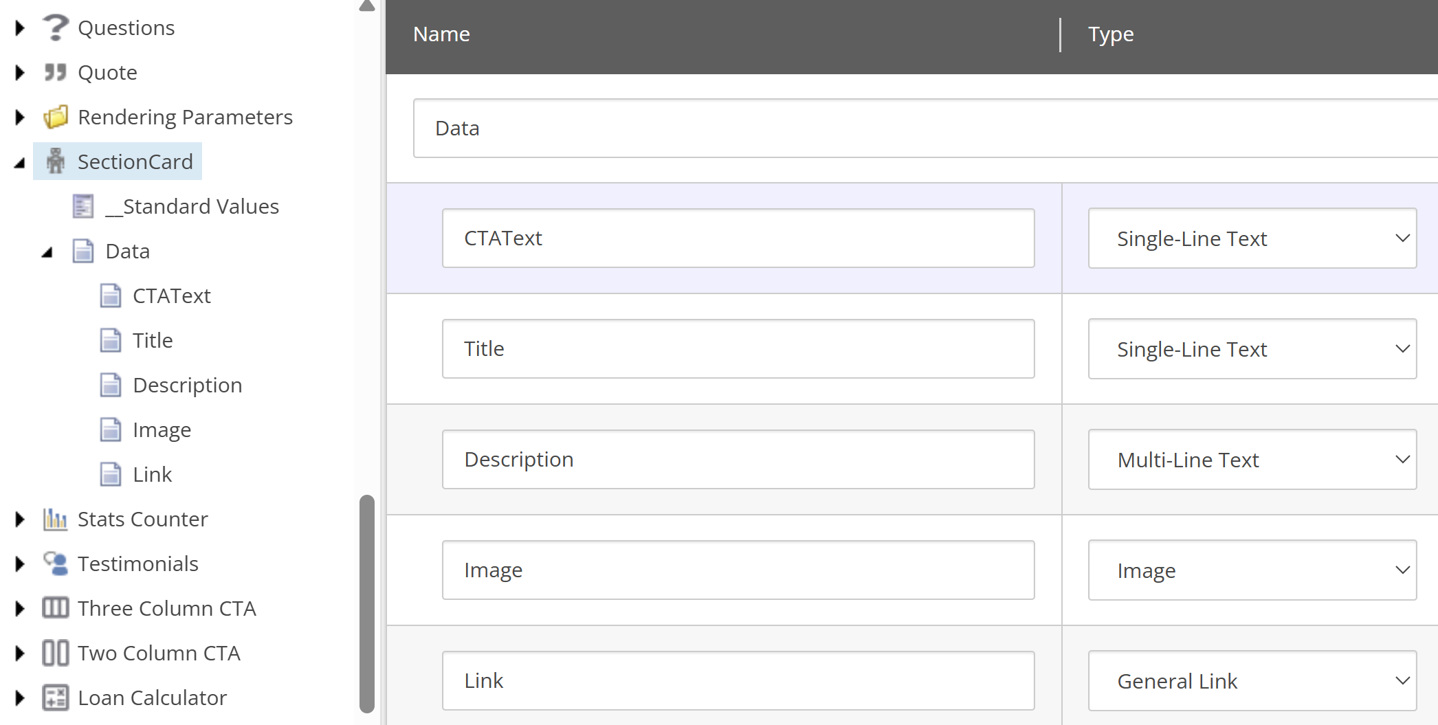 Sitecore template created with all necessary fields for the component