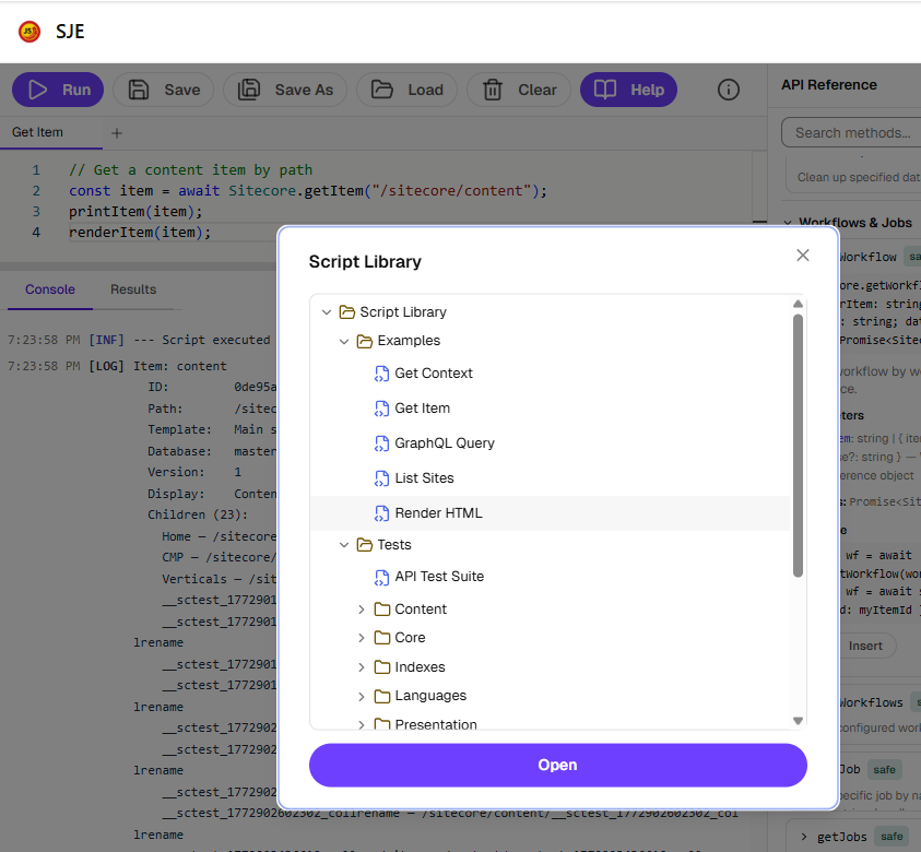 Script library with predefined and user scripts