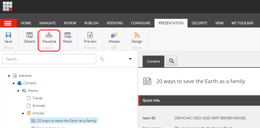 vizualize presentaion button